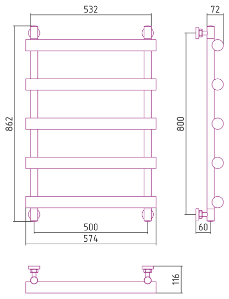 Полотенцесушитель водяной Сунержа АТЛАНТ 00-0226-8050 800х500 