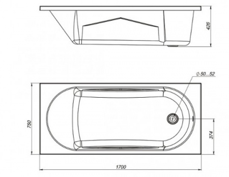 Ванна акриловая Mirsant КАСПИЙ  170x75 см. 