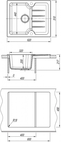 Мойка кухонная из литьевого мрамора Dr. Gans ЛОРА 620 25.020.A0620.405 62*51 см. терра