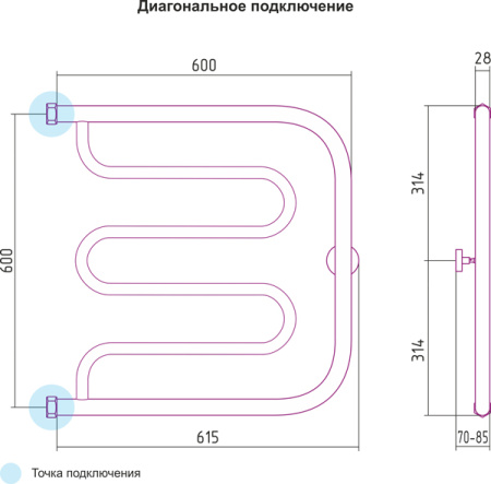 Полотенцесушитель водяной Сунержа ЛИРА 00-0011-6060 600х600 