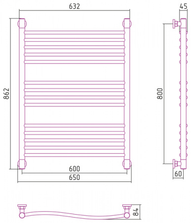 Полотенцесушитель водяной Сунержа ФЛЮИД+ 00-0222-8060 800х600 