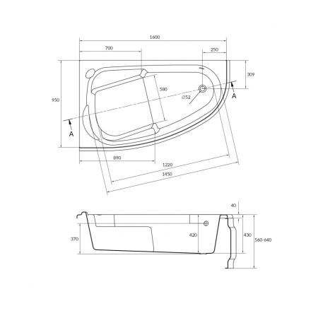 Ванна акриловая Cersanit JOANNA 63338 160x95 см. левая 
