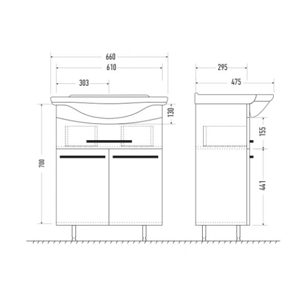 Тумба под раковину Mirsant ГЛЯССЕ  65 см. 