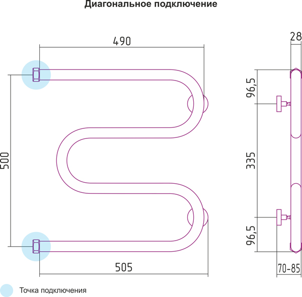 Полотенцесушитель водяной Сунержа М-образный 00-0007-5050 500х500 