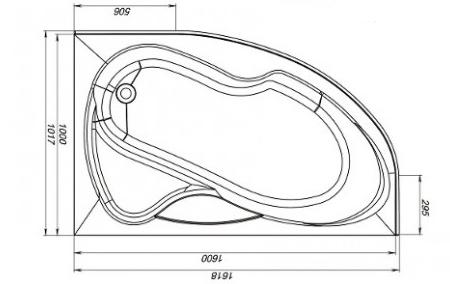 Ванна акриловая Mirsant ЛИВАДИЯ  160x100 см. левая  Ванна акриловая Mirsant ЛИВАДИЯ  160x100 см. левая