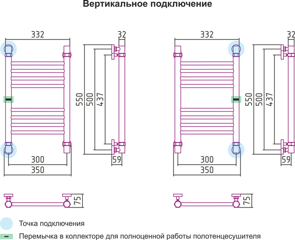 Полотенцесушитель водяной Сунержа БОГЕМА+ 00-0220-5030 500х300 