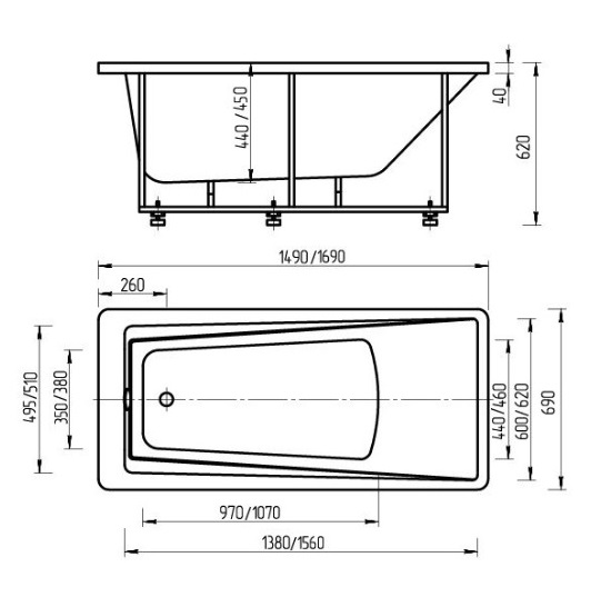 Ванна акриловая Aquatek ЛИБРА  170x70 см. 
