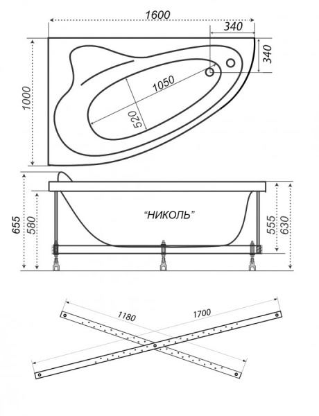 Ванна акриловая Triton НИКОЛЬ  160x100 см. правая  Ванна акриловая Triton НИКОЛЬ  160x100 см. правая