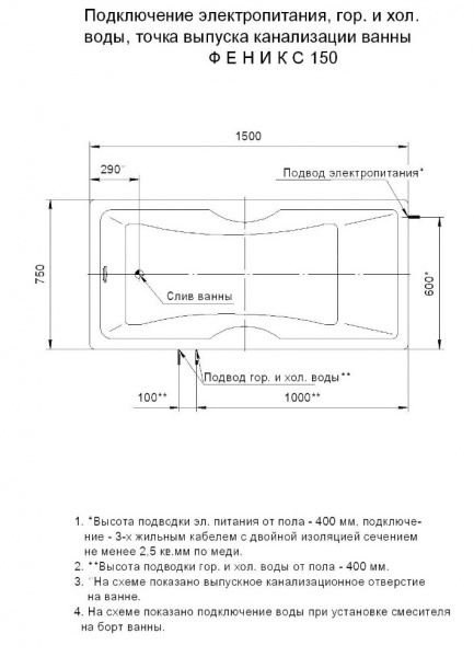 Ванна акриловая Aquatek ФЕНИКС  180x85 см. 