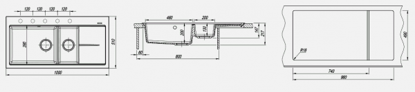 Мойка кухонная керамогранитная Florentina РОССАНА 20.335.E1000.305 100*51 см. грей