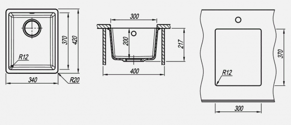 Мойка кухонная керамогранитная Florentina ВЕГА 300 22.305.A0300.107 34*42 см. песочный