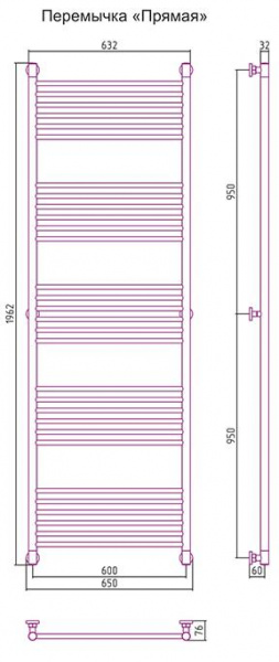 Полотенцесушитель водяной Сунержа БОГЕМА+ 00-0220-1960 1900х600 