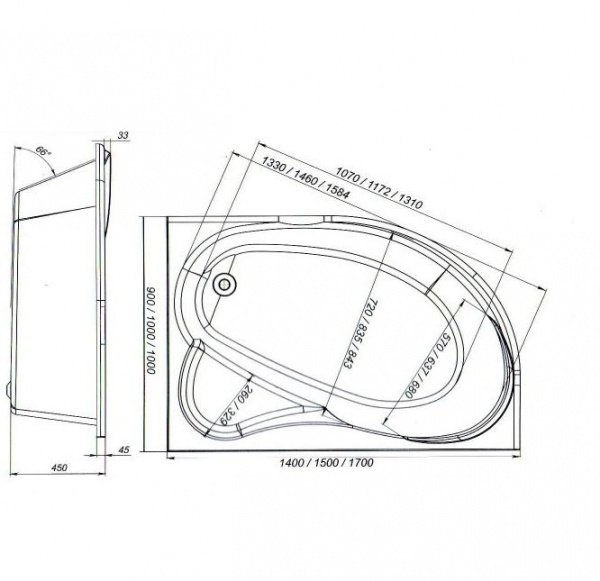 Ванна акриловая Mirsant ЯЛТА  140x90 см. левая  Ванна акриловая Mirsant ЯЛТА  140x90 см. левая