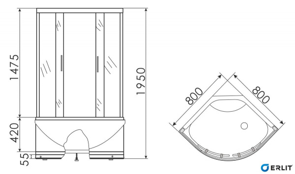 Душевой уголок Erlit  ER0508T-C3 80x80 см. 