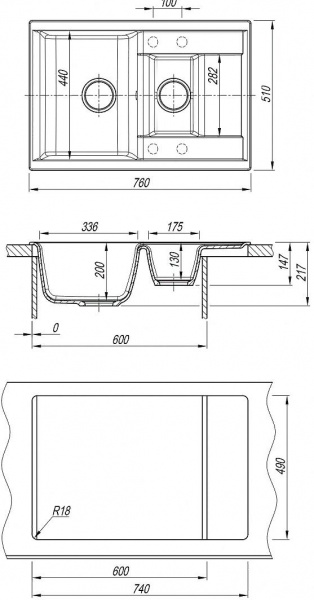 Мойка кухонная из литьевого мрамора Dr. Gans АСТРА 760 К 25.065.D0760.405 76*51 см. терра