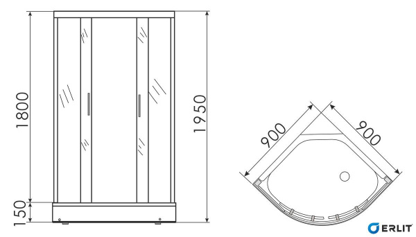 Душевой уголок Erlit  ER0509-C3 90x90 см. 