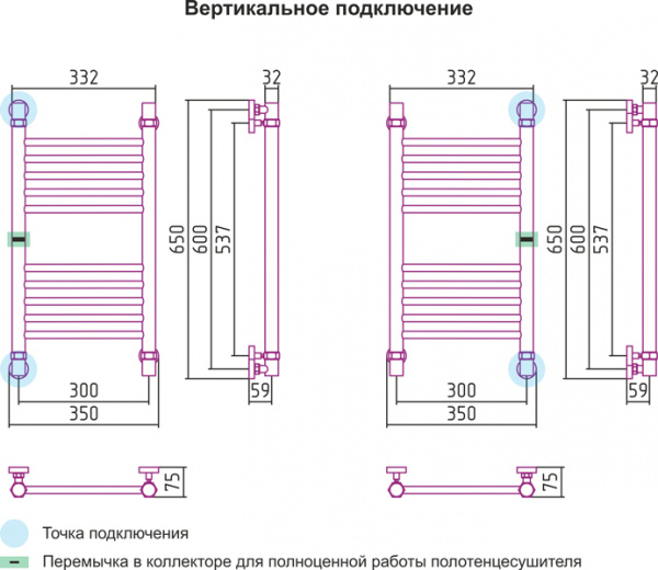 Полотенцесушитель водяной Сунержа БОГЕМА+ 00-0220-6030 600х300 