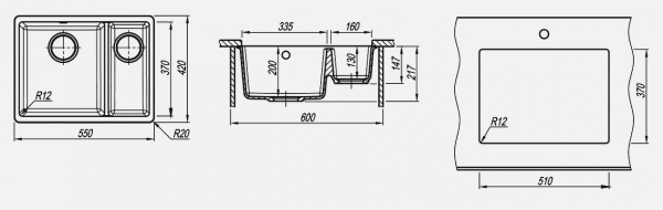 Мойка кухонная керамогранитная Florentina ВЕГА 335/160 22.325.D0510.104 55*42 см. бежевый