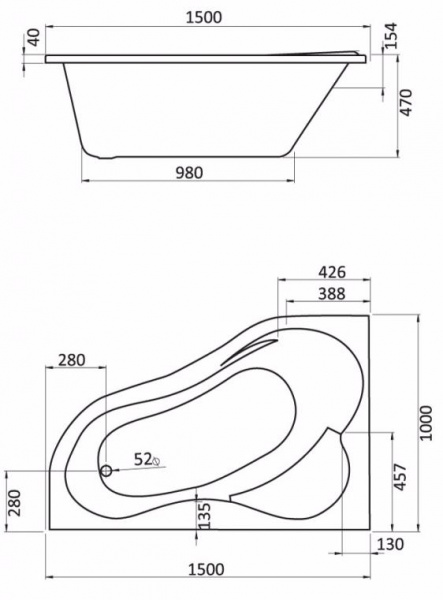 Ванна акриловая Santek ИБИЦА 1.WH11.2.034 150x100 см. левая 