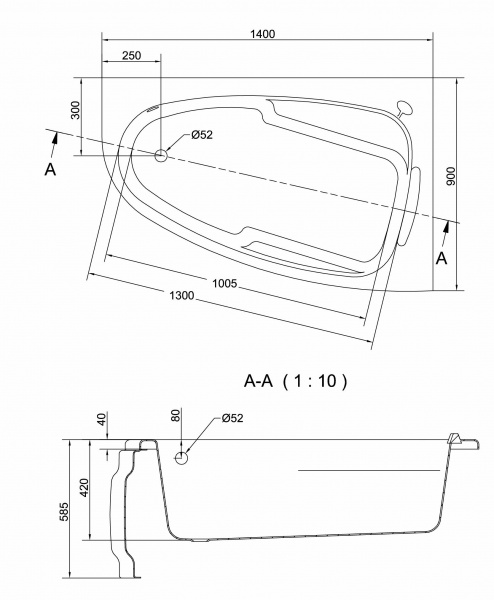 Ванна акриловая Cersanit JOANNA 63335 140x90 см. правая 